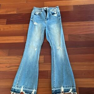 Buckle flare leg jeans